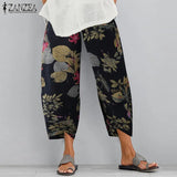 Vintage Floral Printed Pants Summer Women Cotton Linen Trousers Harem Pants Elastic Waist Loose Pantalon