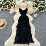Fongt Fan Design Careful Machine Kinry Sling Dress Woman 2025 Summer Folds To Receive Irregular Dress