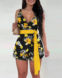 Independent Station Spring And Summer New Printed Belt Shorts Set In Stock-Outfit