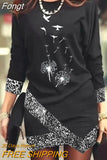 Women Print Slim Mini Dress Casual Spring Summer Round Neck Irregular Dress Elegant Lady Long Sleeve Party Vestidos