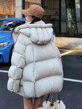 Advanced Sense Down Jacket Female 2024 Winter Thick Puff Feeling Hooded Loose White Duck Velvet Big Bread Coat-Outfit