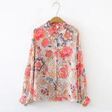 New Arrival Women See Through Print Lantern Sleeve Chiffon Blouse Button Up Transparent Shirt Casual Sunscreen Tops
