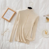 Fongt Collar Sweater Bottomed Women's Long-Sleeved Top 2024 Autumn And Winter New Button Tight Knitted