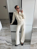 Fongt And Winter New Lazy Windy Open Shirt Sweater Set Women's Comfortable Top + Pants Knitted Two Sets