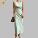 2022 New Arrival Fashion Elegant For Women O Neck Sleeveless Vestidos High Waist Summer Solid Midi