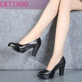 Genuine Leather shoes Women Pointed Toe Pumps Sapato feminino High Heels Shallow Fashion Black Work Shoe Plus Size
