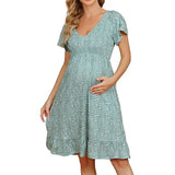 Fongt New Women's Summer Pregnant Women V-Neck Dress Loose Comfortable And Casual