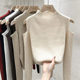 Neck Knitted Sweaters Female Slim Shoulder Strapless Pullovers Women Tops Long Sleeves Ladies Streetwear Fashion Autumn