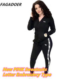 Casual Tracksuits Women Solid Two Piece Set Women Plus Size Pink Letter Embroidery Zipper Hoody Coat + Pants Sets