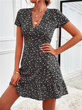 Neck Slim Floral Print Mini