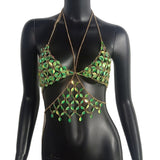 Sequins Link Chain 2 Piece Tank Tops Women Hollow Out Body Chain Crop Top 2023 Summer Beach Tops Rave Festival