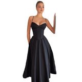 Fongt Women's 2025 Summer New Sexy V Tie Dress Black Bareback Sexy Dress Woman