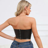 Temptation Nightclub Wind Brazilian Leather Fish Bone Chest Suit Slim Open Back Zipper Inside With A Female Top-Outfit