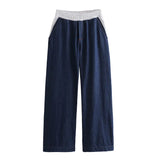 Fongt Women's INS Burst Fashion Casual With Cowboy Splicing Sweating + Trousers Set