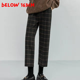 Woolen Plaid Autumn Winter Women's High Waist Formal Straight Pants Loose Ankle-Length Pants Female Boots Pants Plus