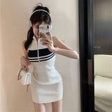 Striped Knitted Vest Dress 2025 Summer New Babes Sleeveless Waist-To-Sting Short