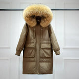 Winter Down Coat Women Long Parkas Luxury Real Raccoon Fur Hooded Female Loose Fashion Duck Down Puffer Jacket