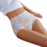 High Waist Elasticity Lace Sexy Panties Soft Seamless Women's Briefs Flowers Hollow Lingerie Big Size Female