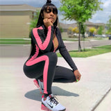 Jumpsuit Sporty Rompers Womens Jumpsuit 2019 Workout Patchwork Zipper Long Sleeve Jumpsuits Activewear