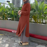 ZANZEA Women Full Sleeved Muslim Blouse Islamic Clothing Fashion Buttons Down Solid Long Blouse Tops Kaftan Casual Solid Blusas 703-0-Outfit
