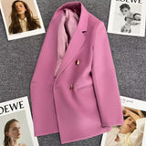 Fongt Metal Button Suit Jacket Female Fall 2024 New British Style Design Sense Double Breasted Korean Suit-Outfit