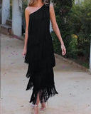 Fashion Tuxedo Slanted Shoulder Asymmetric Dress 2025 Spring And Summer