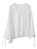 Fongt Chiffon Women's New Elegant Three-Dimensional Lace Pearl Yarn Micro Reveals Shoulder Belt Long-Sleeved Shirts In Spring 2025