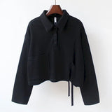 Autumn Trend Pullover Women Waffle Top Coat Korean Style Short Long Sleeve Polo Pullover Thin Casual Fashion Womens