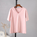 100% Cotton Summer T Shirt Women Soft Short Sleeve V Neck Female Tees Basic Kintwear Tops Harajuku Tshirt for