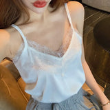 with Lace Silk Top Cami for Women Spaghetti Strap Top Tank Ladies Tops White Camis Basic Tops Women 2023 Summer