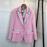 QUALITY Newest Fashion 2023 Fashion Style Jacket Women's Sweet Single Button Floral Liner Rose Pink Blazer Outer