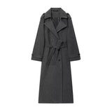 Fongt Autumn New Female Retro Leisure Double Buckle With Belt Long Hair Coat