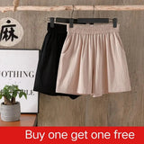 Women's Summer Shorts 100% Cotton High Waist Shorts Loose Casual Solid Shorts Pants Streetwear Elastic Waist Buy One Get