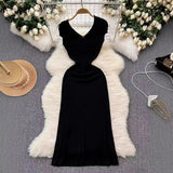 Fongt New Knitted Dress Women's French Retro High-End Slim Slimy Temperament Of The Body Fishtail Dress