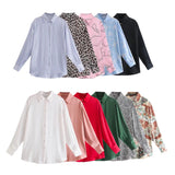 Fongt New Women's Autumn Printing Multi-Color Silk Sipping Long-Sleeved Collar Loose Shirt Top