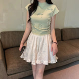Fongt Pink Bow Short Sleeve Design Small T-Shirt Short Summer Slim Bottom Thin Sweet Spicy