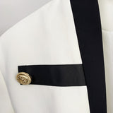 QUALITY Newest 2023 Designer Runway Jacket Women's Cool Extra Shoulder Color Block Collarless Lion Buttons Band