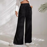 Fongt Autumn And Winter New Women's High-Waisted Slacks Solid Color Corduroy Splicing Open Trousers Women