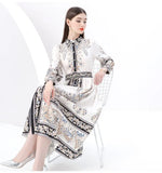 Fongt 2025 Early Spring Court Wind Clip Single Door Leaning Lantern Sleeve Vintage Printed Long Dress