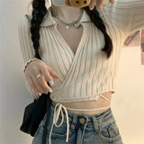 Fongt Strapped Sweater Cardigan Woman Spring 2023 New Hot Girl Exposed Umbilly Knitted Blouse Outside
