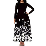 Fongt Fashion Long-Sleeved Print Loose Round Collar Simple Temperament Dress In Autumn 2025
