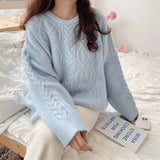 Fongt Pure And Fresh 2024 Autumn Winter New Sweet And Gentle Wind Round Collar Loose Show Thin Long Sleeve Knit Sleeve Sweater Bottom-Outfit