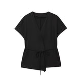 Fongt Women's 2025 Summer New Fashion Retro Waist Design Cardigan Top Broad Leg Trousers Set