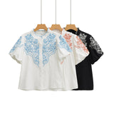 Fongt Women's New Bubble Sleeve Embroidered Short-Sleeved Shirt 2595