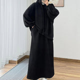 Fongt 2025 New Middle Eastern Women's Long-Sleeved Hooded Loose Coat Skirt Casual Set