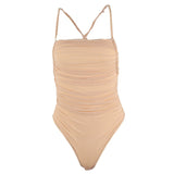 Fongt Women's Hot Style Sleeveless Pleated Show Back Cross Strap Sexy Bottom One-Piece