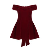 Fongt Festive Atmosphere Sexy Bareback Bow Red Velvet Temperament Waist Vest A-Character Dress