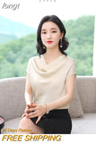 Woman Blouses 2023 Satin Women Tops Summer Short Sleeve Blouse Pile Collar Women's Elegant Blouses Female Clothing
