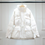 Huge Real Raccoon Fur Hooded Waterproof Winter Duck Down Jacket Women Fashion Female Parkas Sash Tie Up Puffer