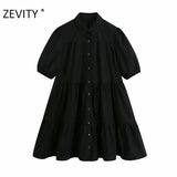simply solid color casual white shirtdress office lady puff sleeve pleats vestidos chic leisure big swing dresses
